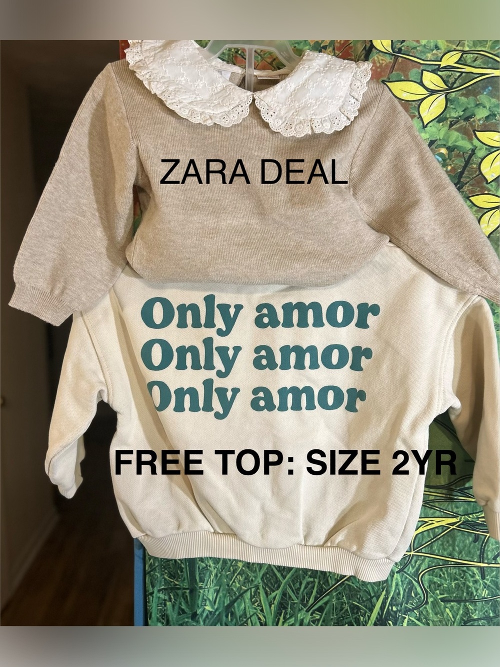 ZARA Beige Knit Top with Lace Peter Pan Collar: 18M/FREE ZARA TOP: 2y โAMORโ